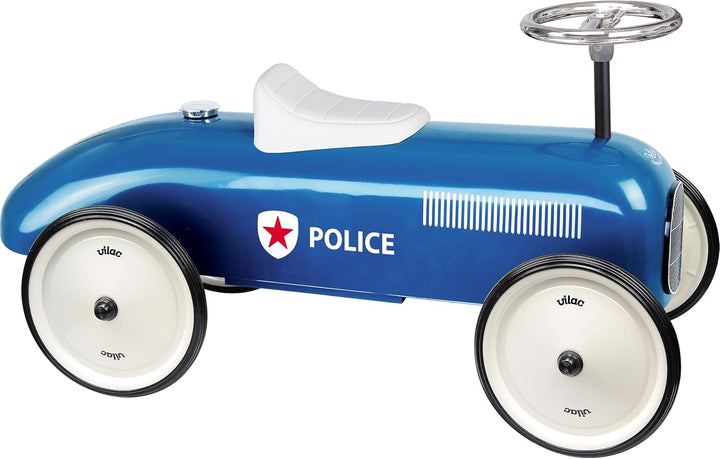 Vilac - Vintage Polizei Autoträger – Spielzeug aus Metall – leise Räder – Lenkrad – Dekoration – Bla
