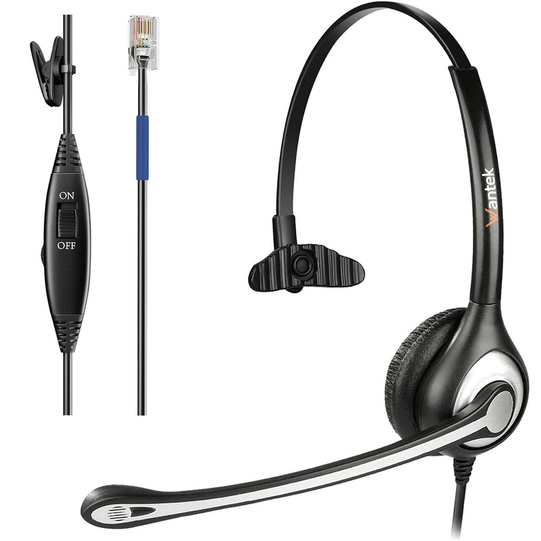 Wantek RJ9 Telefon Headset mit Mikrofon Noise Cancelling & Lautstärkeregler, Festnetztelefon Kopfhör