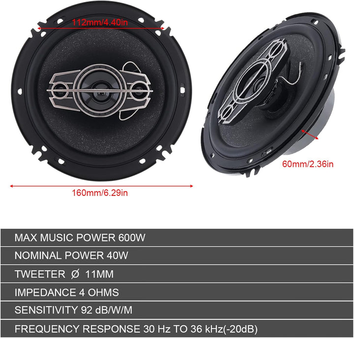 Wakects 6 Zoll 4-Wege Auto-Lautsprecher 600W Koaxiallautsprecher mit N38-Grad Magneten für Vollberei