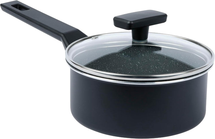 axentia 135616 Stieltopf, gepresst, mit Glasdeckel, Ø ca. 16 cm, schwarz