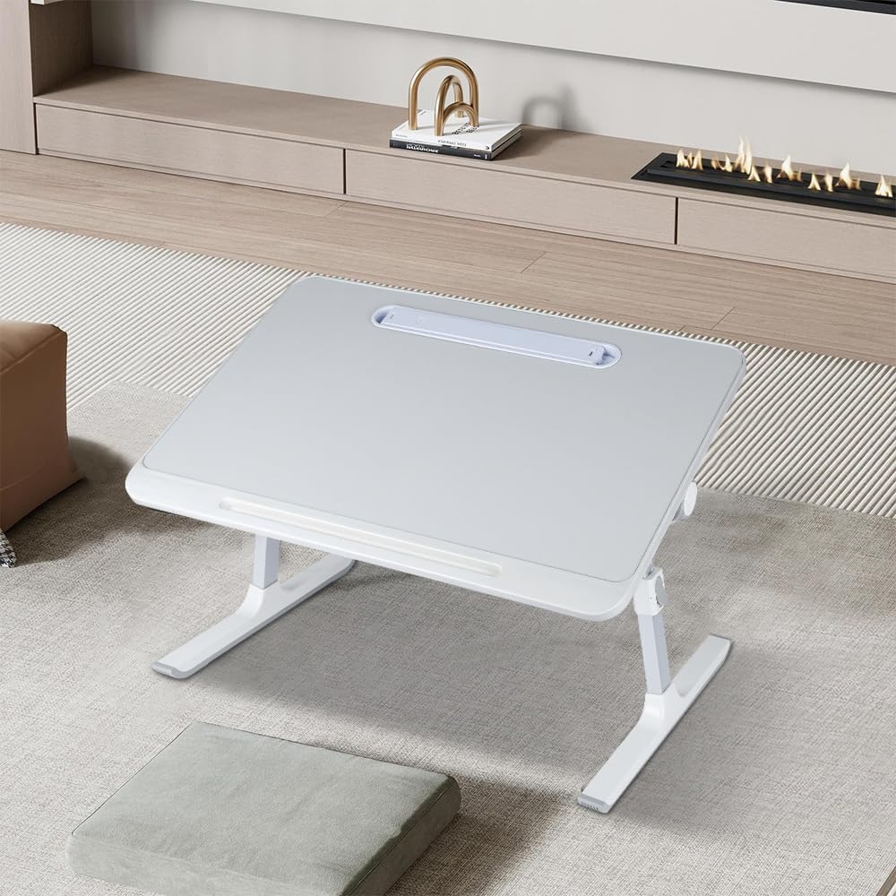 Laptop-Bett mit Beleuchtung, Schublade und zwei Fächern, Betttablett, höhenverstellbar, für Sofa und