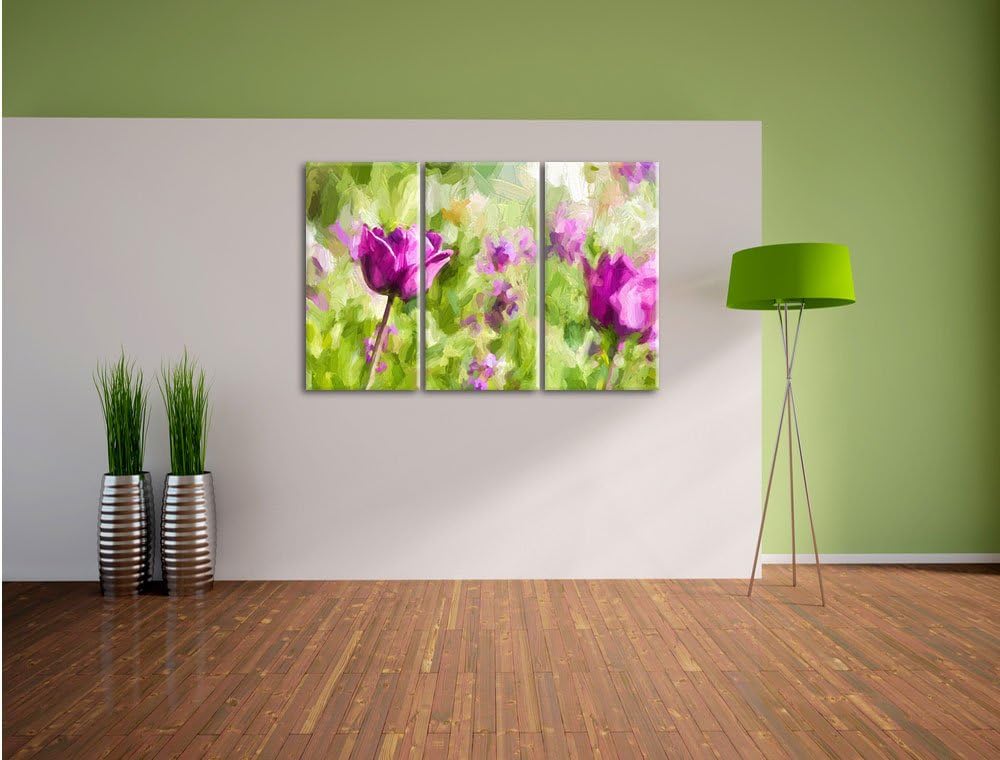 Pixxprint Blumen im Sonnenschein Kunst als Leinwandbild/Grösse: 3 Teilig (120x80 cm) cm/Wandbild/Kun