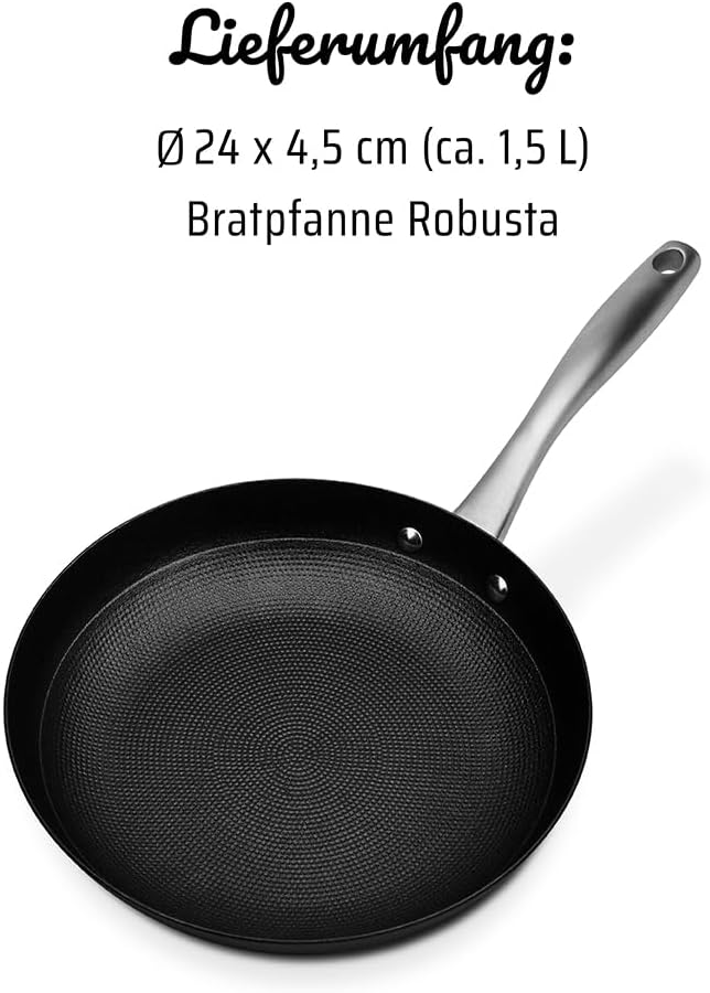 GSW 716468 Bratpfanne Robusta 24cm, Gusseisen, Edelstahl rostfrei, schwarz
