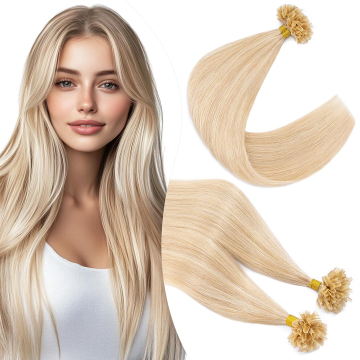 Elailite 40cm Bonding Extensions Echthaar Balayage 0.5g/s U Tip Haarverlängerung Keratin 100 Strähne