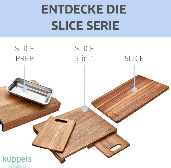 Kuppels Schneidebrett SLICE | Akazienholz | 40 x 30 x 1,5 cm | Holzbrett klingenschonend | Schneideb