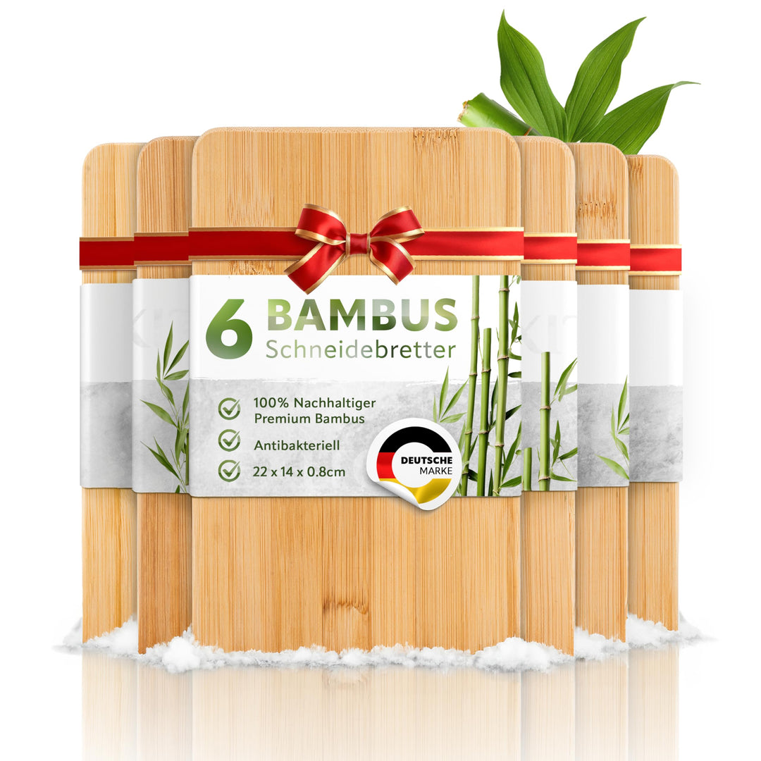 Exitoso® Schneidebretter 6er-Set aus Bambus - Frühstücksbrettchen Küchenbrett aus Holz - 22 x 14 cm