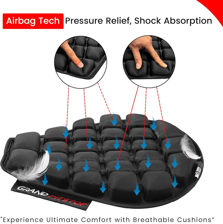 GRAND PITSTOP Motorcycle Air Seat Cushion with Inflatable Bubble Air Pads with Breathable Mesh Cover