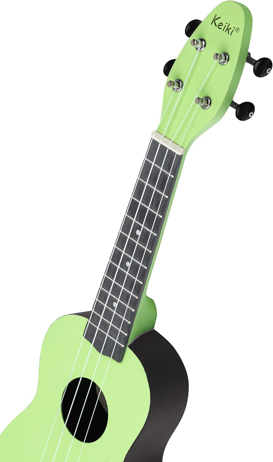 Ortega Guitars Sopran Ukulele grün - Keiki K2 - Starterkit inklusive Tuner, Gurt, 5 Medium Plektren