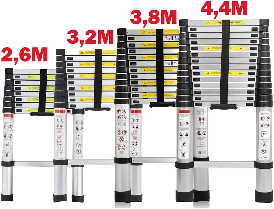 4,4M Teleskopleiter, Mehrzweckleiter Aluminium, 150 kg/330 Pfund Belastbarkeit, Ausziehbar Aluleiter