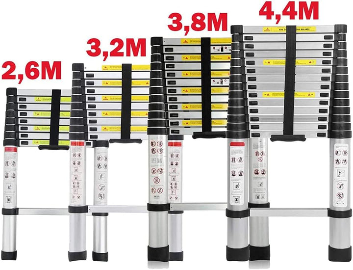 4,4M Teleskopleiter, Mehrzweckleiter Aluminium, 150 kg/330 Pfund Belastbarkeit, Ausziehbar Aluleiter