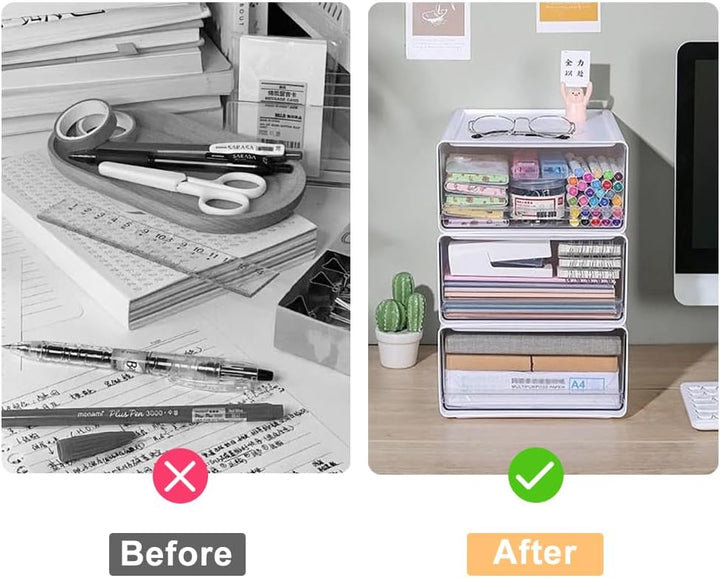 2 Stück Schreibtisch Schubladenbox a4 Gross, Büro Organizer Plastic mit Schubladen Stapelbar, Aufbew