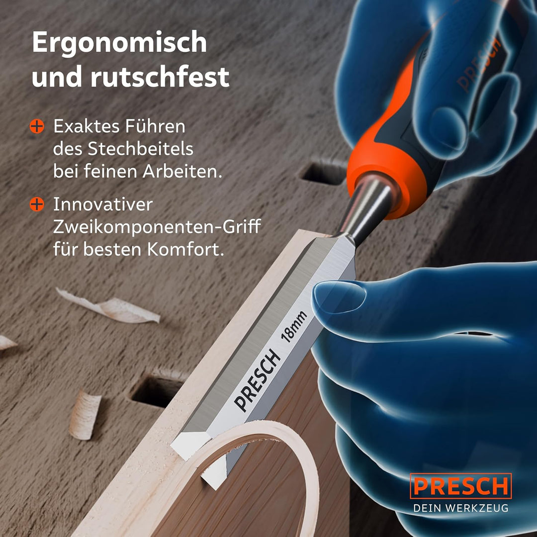 Presch Stechbeitel Set für Holz 4tlg. - Scharfes Stecheisen Set (6mm, 12mm, 18mm, 24mm) - Profi Beit