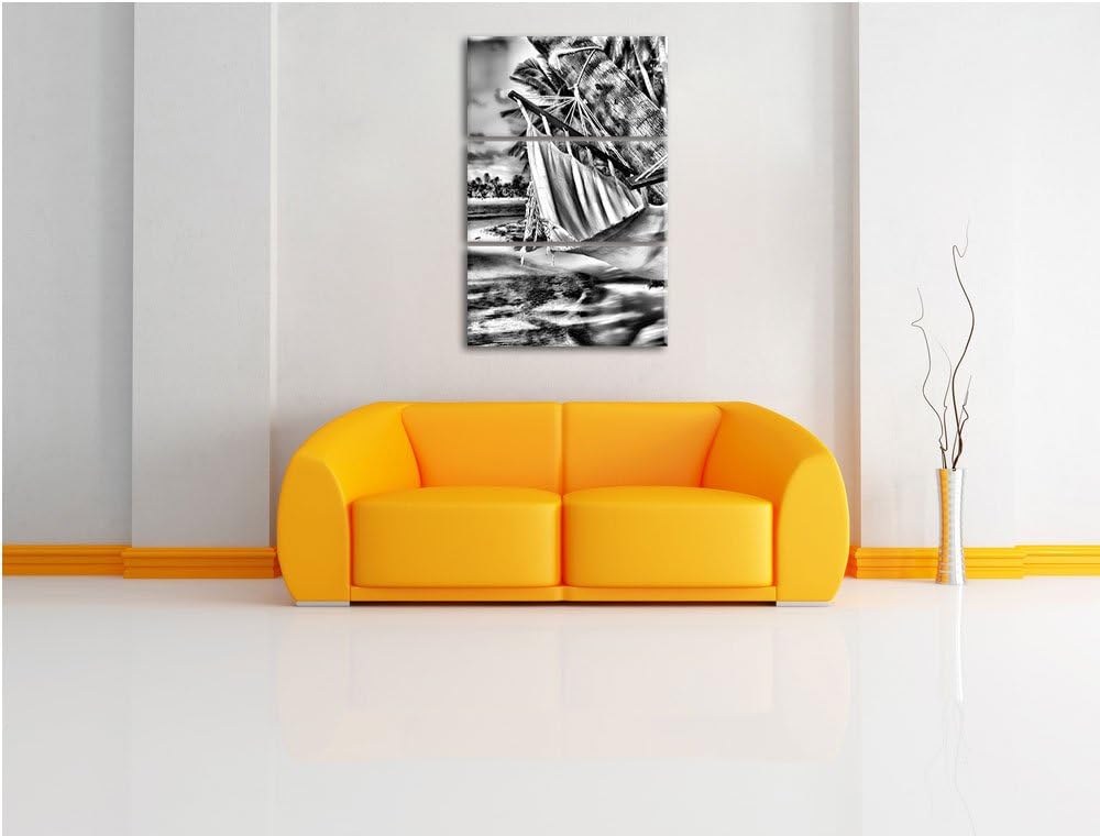 Malediven Palme Strand Sonne als Leinwandbild/Grösse: 3 Teilig (120x80) cm/Wandbild/Kunstdruck/ferti