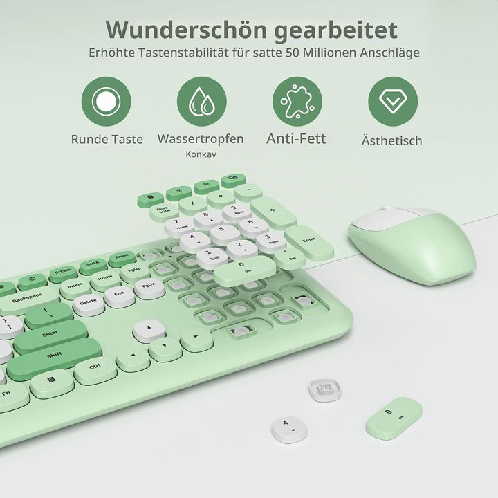 SOLIDEE Buntes kabellose Tastatur und Maus-Kombination,2.4GHz Retro Schreibmaschine,104 Tasten in vo