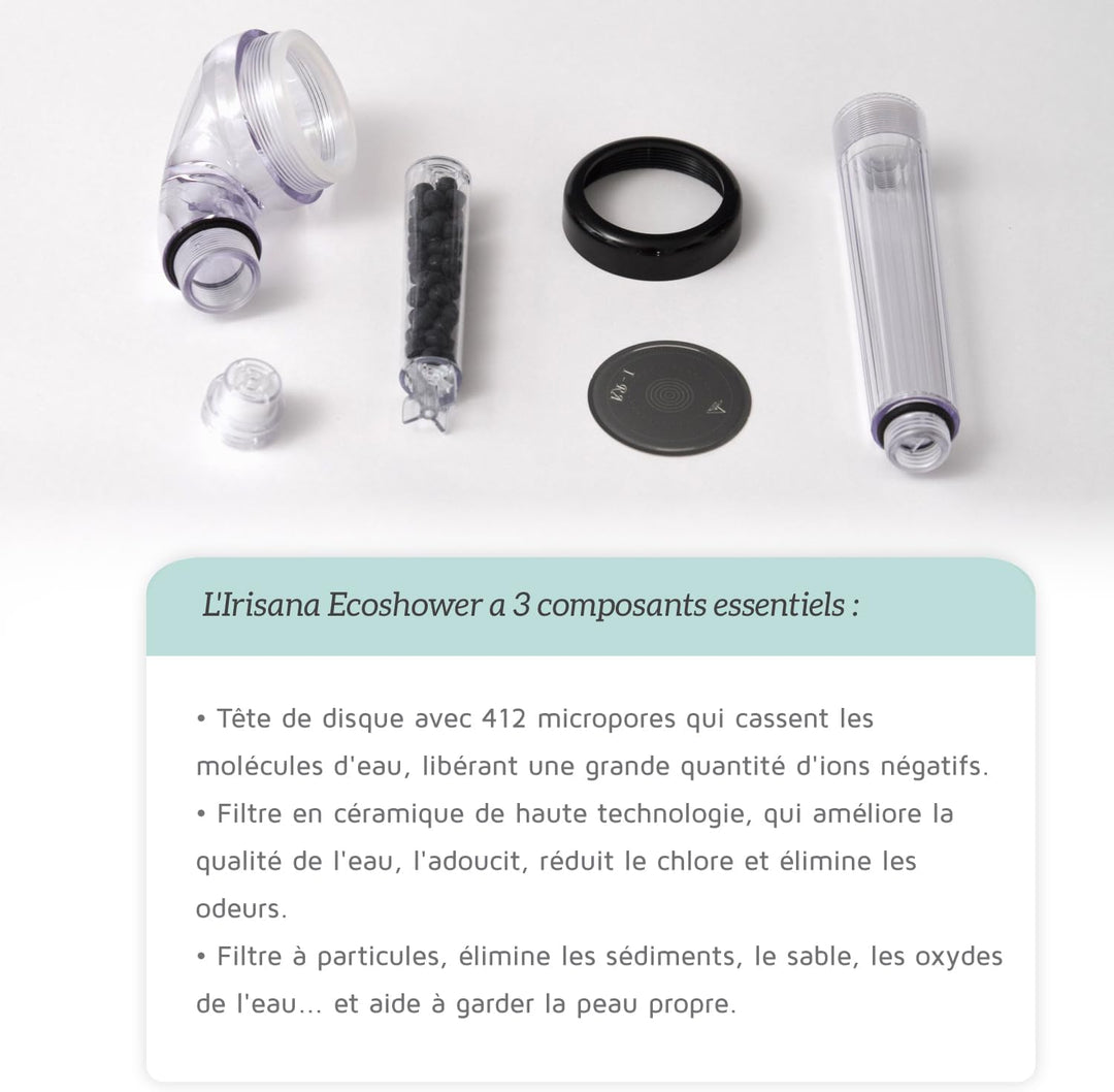 IRISANA - Öko-Dusche IR15-24 x 15 x 6 cm - Mikroporenscheibe, Keramik- und Partikelfilter - 2 Ersatz