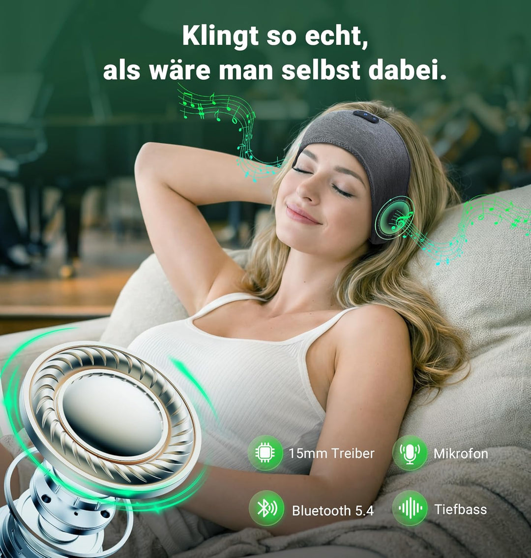 ink-topoint Schlafkopfhörer Bluetooth 5.4 Stirnband aus Bambus-Baumwolle | Als Stirnband-Kopfhörer b