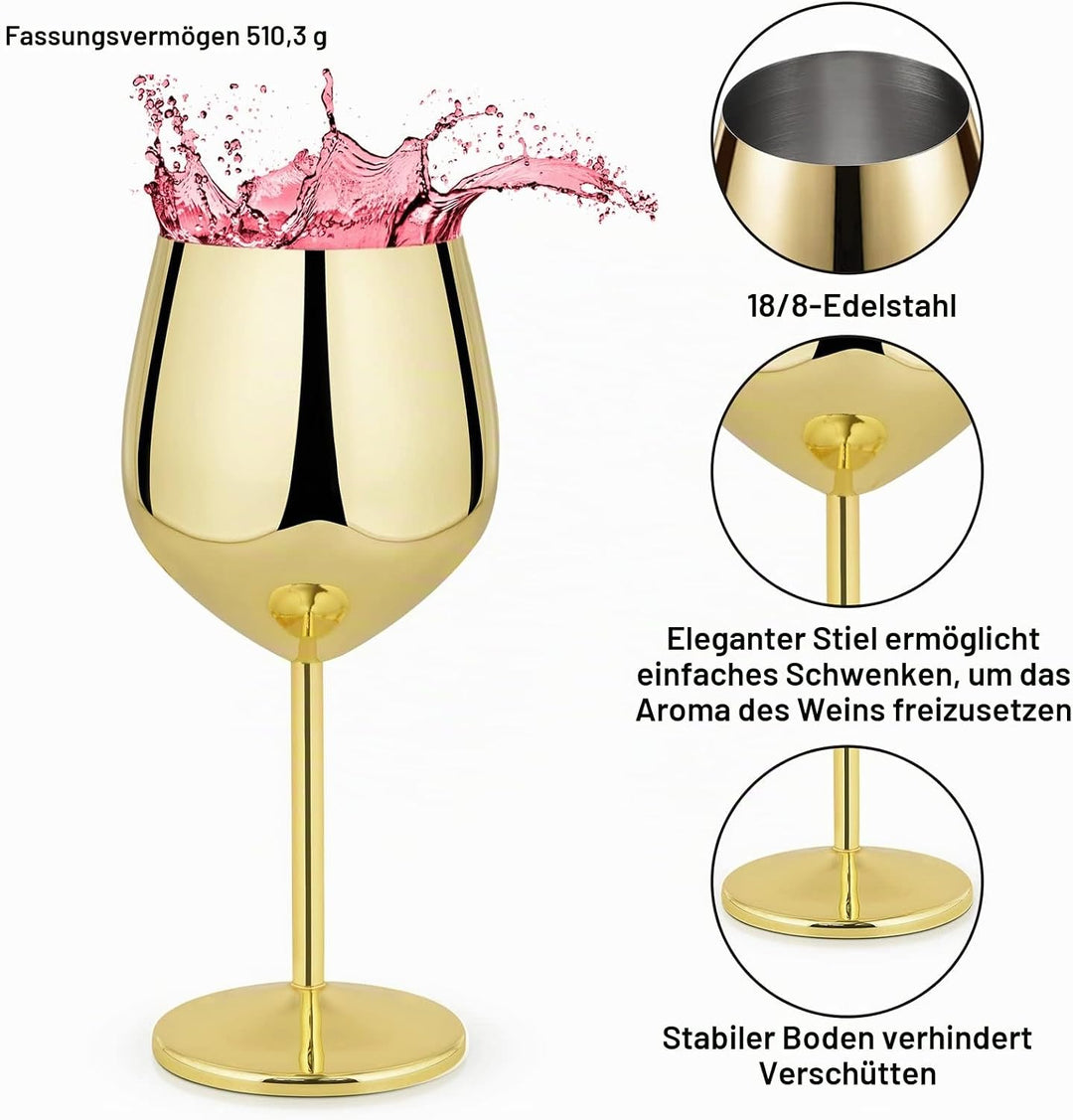 Livole Rotweingläser Set, 18Oz 550ml Weingläser aus Edelstahl, Champagner Gläser, Pokale Gross Bauch