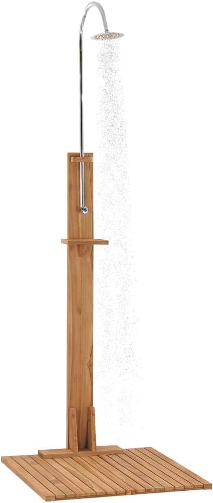 vidaXL Teak Massiv Gartendusche mit Drehknopf Duschkopf Aussendusche Pooldusche Campingdusche Dusche