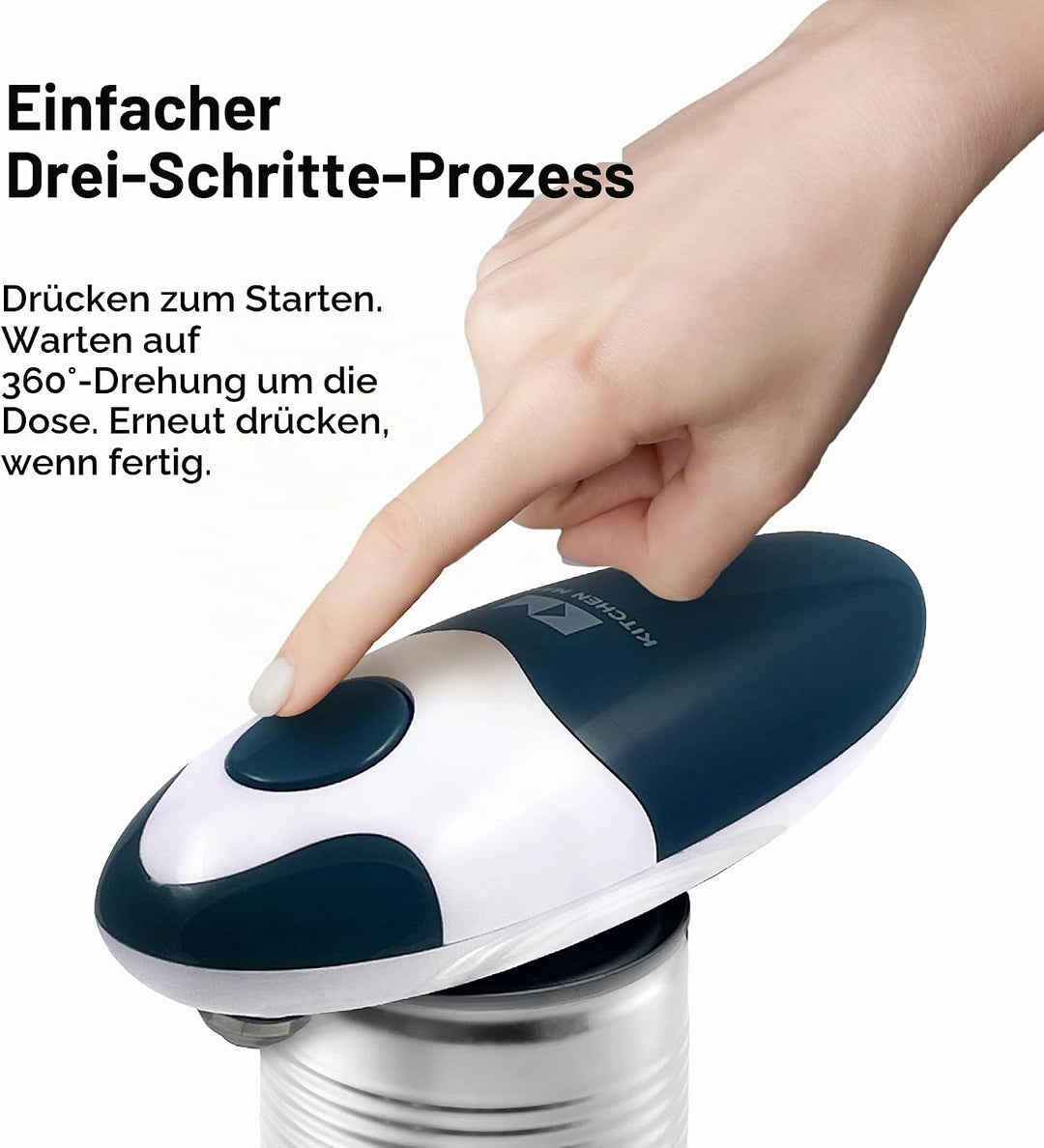 Kitchen Mama Elektrischer Dosenöffner V2 - Verbesserte Klinge öffnet jede Dosenform, Dosenöffner ohn