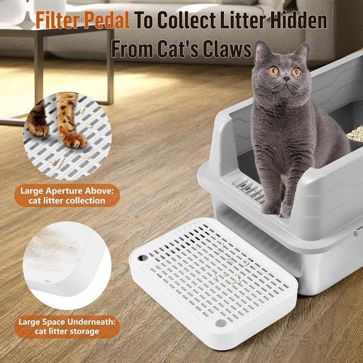 Kalolary Katzenstreu-Rampe mit Filtersystem – rutschfeste Treppe für Katzentoilette, Litter Catcher