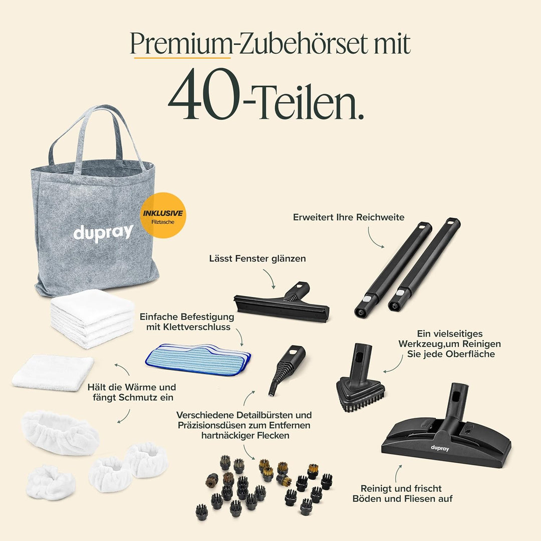 Mehrzweck-Dampfreiniger Neat von Dupray für Böden, Autos, Haushaltsnutzung und mehr (Neat + 40 Teile