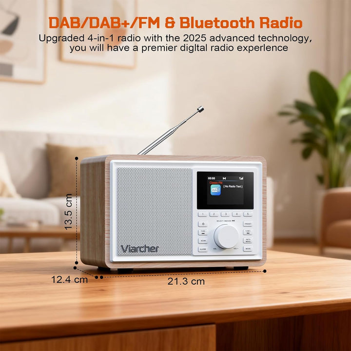 DAB/DAB+ & FM Digitalradio mit Bluetooth, Küchenradio, Dual-Weckfunktion, Schlaf-Timer, 60 Sendern,