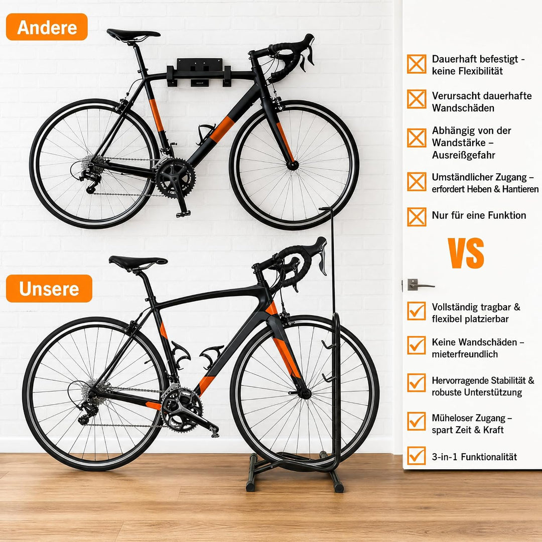 hotsizz 3-in-1 Fahrradständer Boden Geeignet für Räder bis 70 cm / 27,5 Zoll Horizontal und vertikal