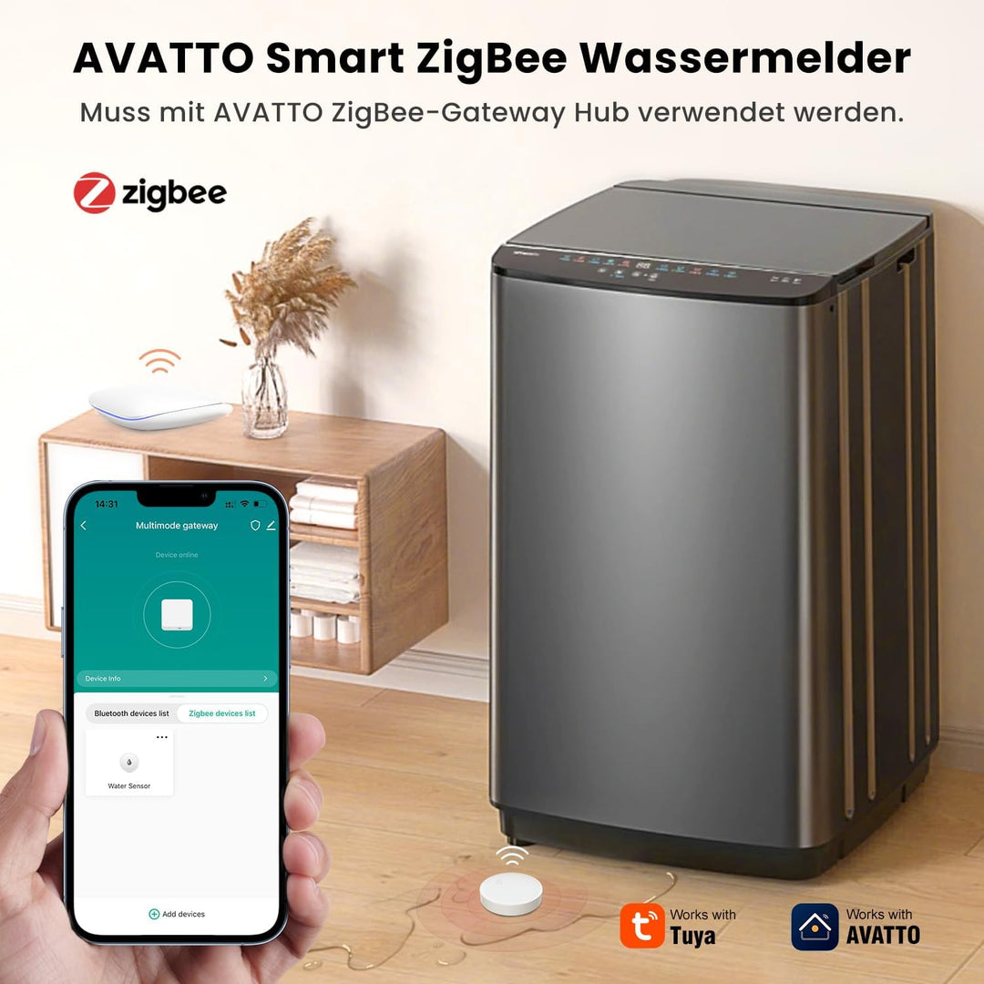 MIUCDA Smart Wassermelder Erfordert Zigbee Hub, Wassersensor Drahtloser Flutdetektor für Alarmanlage