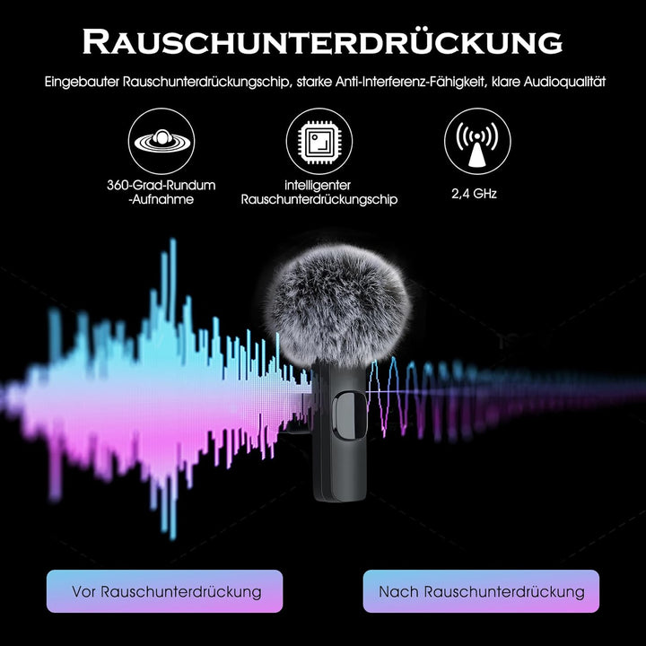 Lavalier Mikrofon Ansteckmikrofon mit Geräuschunterdrückung für Android/USB C Handy/Laptop, Wireless