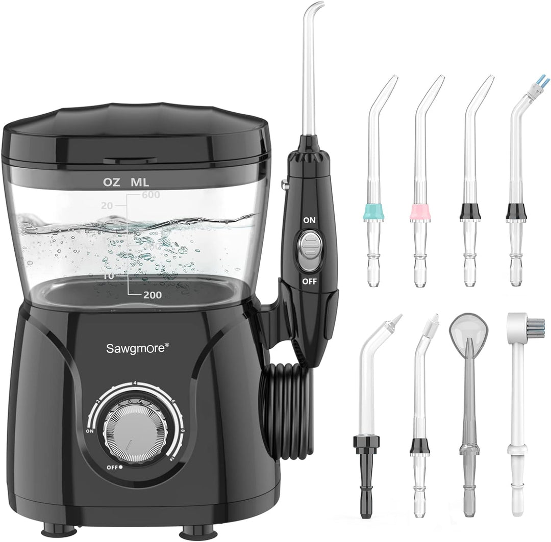 Sawgmore Elektrische Munddusche mit 10 Druckstufen und 8 Düsen，Professional Waterflosser für Zanrein