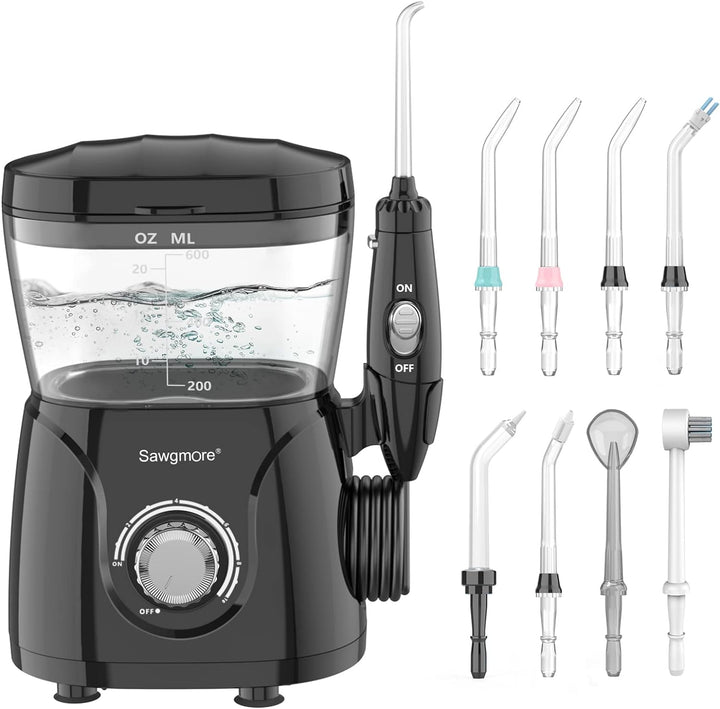 Sawgmore Elektrische Munddusche mit 10 Druckstufen und 8 Düsen，Professional Waterflosser für Zanrein