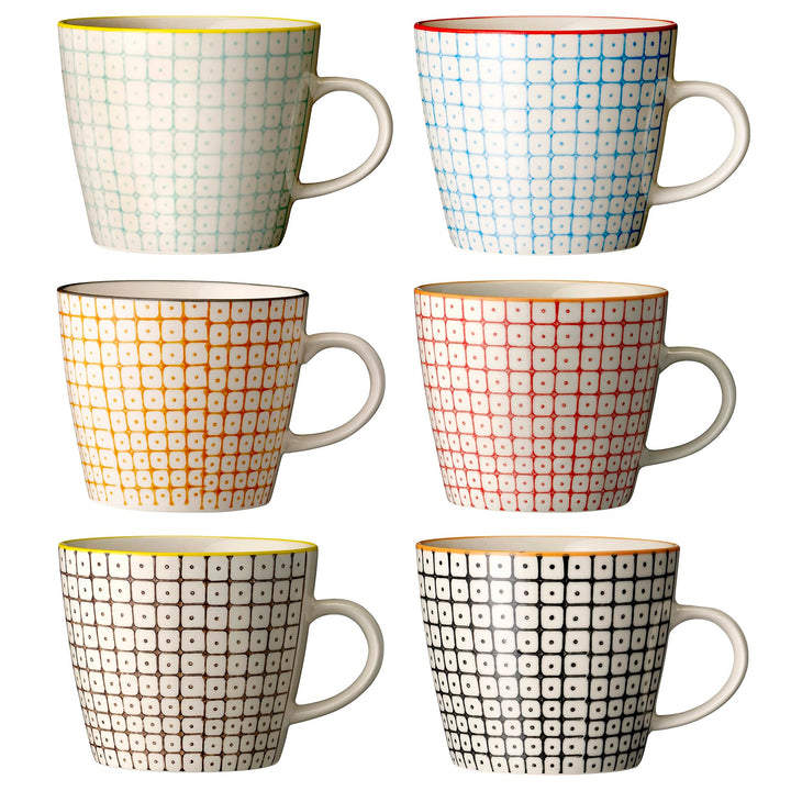 Bloomingville Tassen Carla - Kaffeetasse Teetasse mit Henkel, rot orange blau, Keramik, 6er Set
