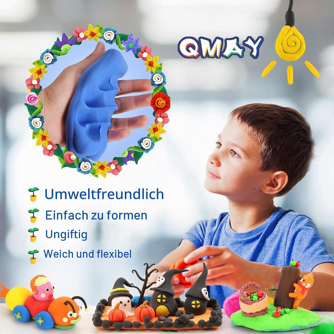 QMay Modelliermasse Lufttrocknend, 90 Farben Lufttrockener Magischer Knete für Kinder, Air Dry Clay,