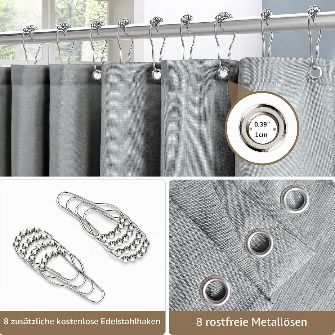 VANZAVANZU Duschvorhang Leinen mit Metall Duschvorhangringe Stoff Textil Badewannenvorhang Anti Schi