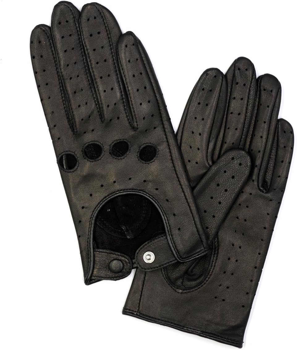 Harssidanzar Damen Sommer Leder Fahrhandschuhe Lammfell Fahrhandschuhe GL009EUA Schwarz(Touchscreen)
