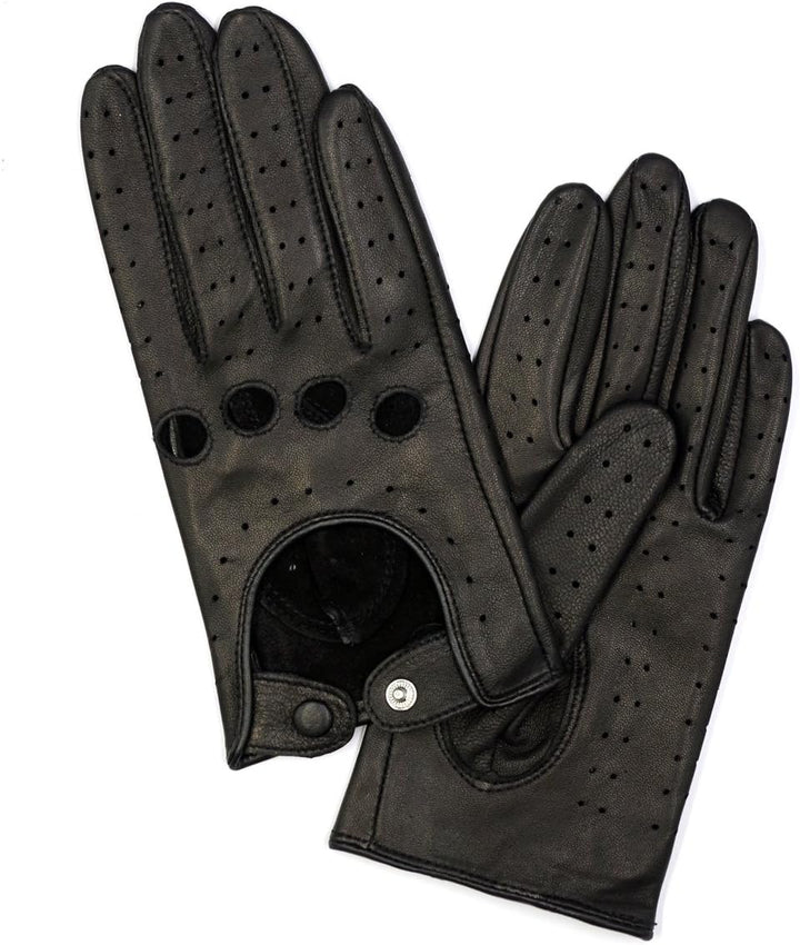 Harssidanzar Damen Sommer Leder Fahrhandschuhe Lammfell Fahrhandschuhe GL009EUA Schwarz(Touchscreen)