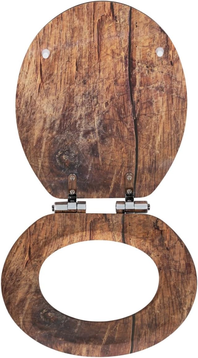 WENKO WC-Sitz Rustic, Toilettensitz aus FSC-zertifiziertem MDF mit Easy-Close Absenkautomatik und Fi
