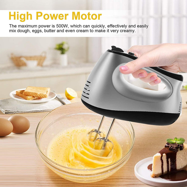 NWOUIIAY Handmixer Elektrisch 500W Handrührer 5 Drehzahl Turbinenfunktion Handrührgerät mit 2 Mixer,