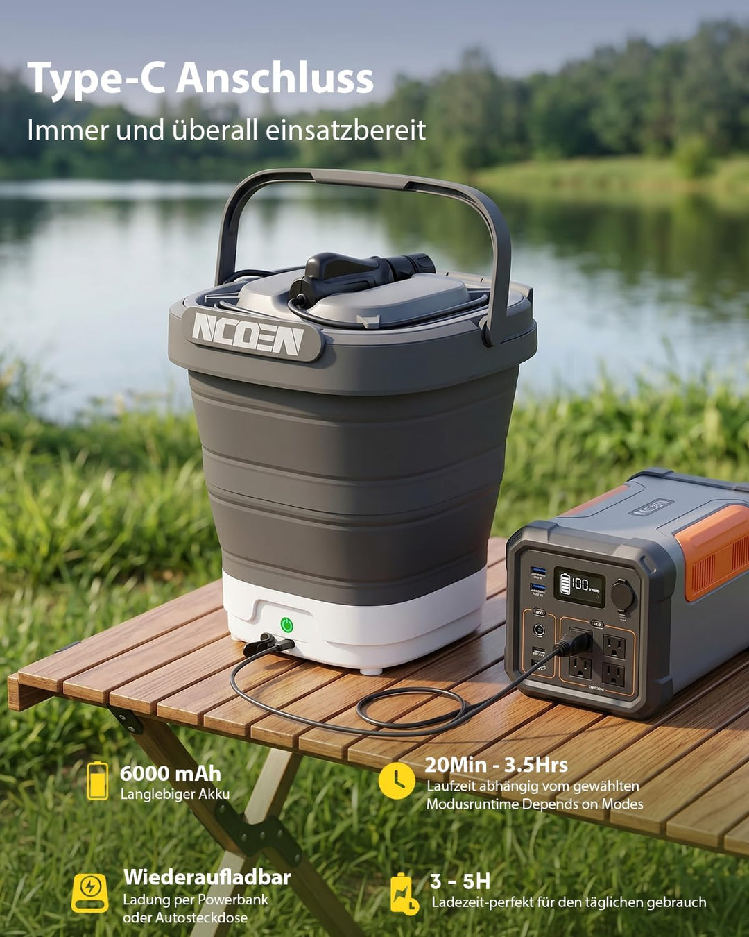 Tragbarer Hochdruckreiniger mit Wassertank 12L Kabellos, 4-in-1 Düsen, 2m Schlauch sowie Langer Akku