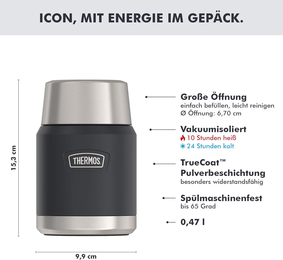 Thermos ICON Thermobehälter für Essen 0,47 l, 10 h heiss, graphite mat | 24 h kalt, auslaufsicherer