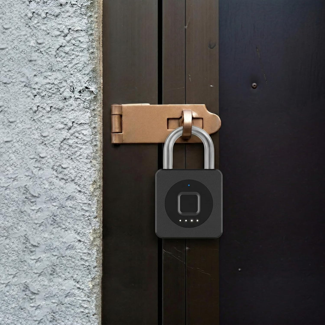 eLinkSmart Vorhängeschloss für Fitnessstudio, Entsperren per Fingerabdruck oder iOS Watch App, mehrb