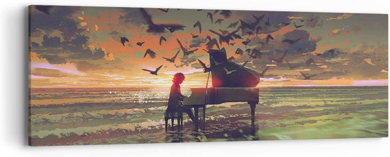 Panorama Bilder auf Leinwand Klaviermusik Leinwandbild mit Rahmen 90x30cm Wandbilder Dekoration Wohn