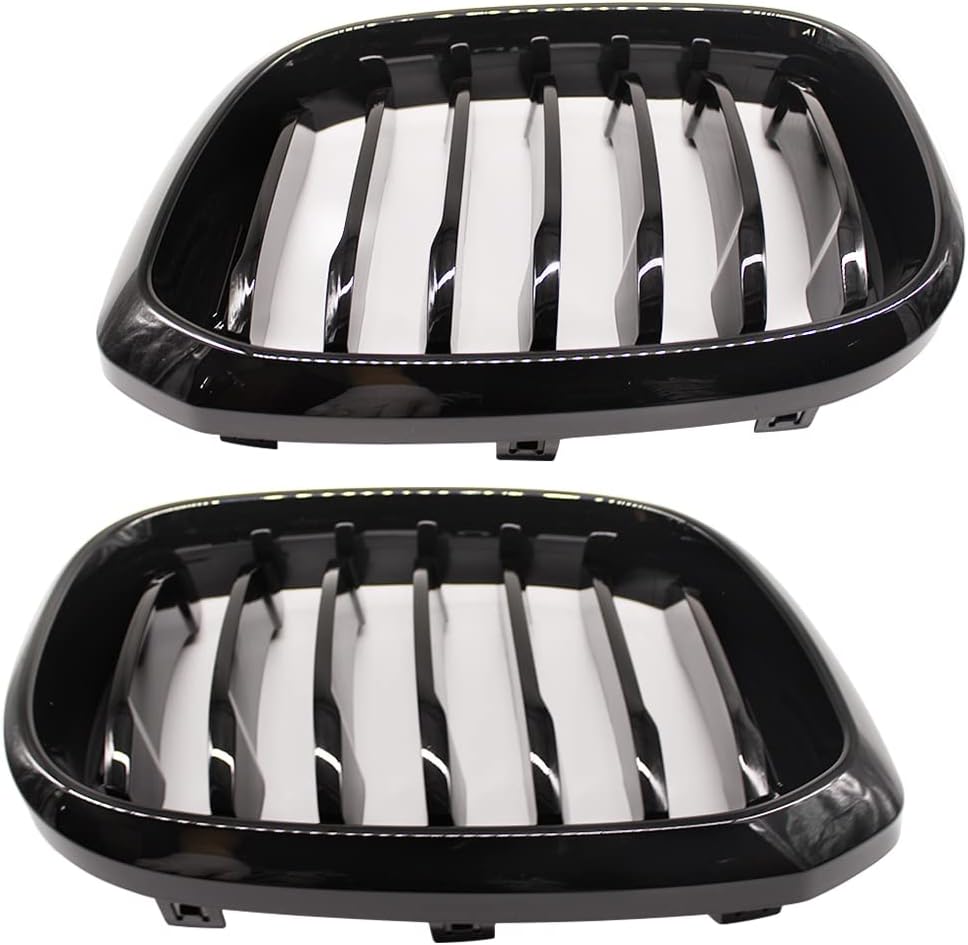 HZTWFC 2 Stück Auto Mesh Glänzend Schwarz Einzelne Zeile Renngitter Fronthaube Nierengitter Grill Fü
