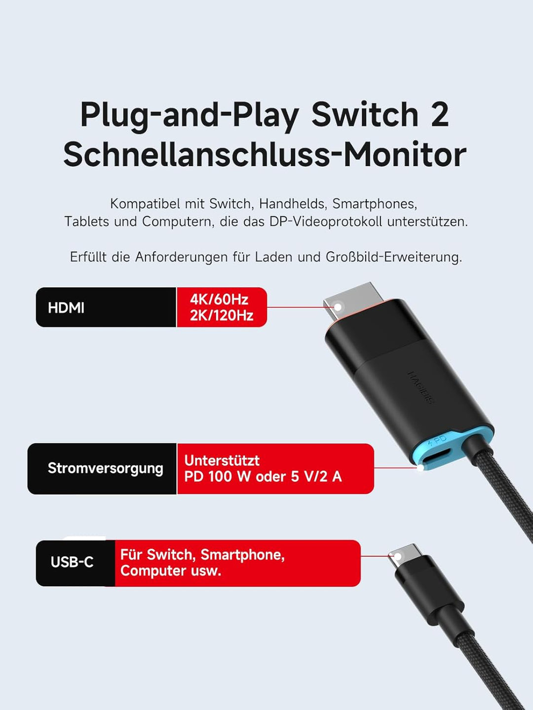 Hagibis Switch2 Dock für Nintendo Switch 1/2 & Switch OLED, USB-C-zu-HDMI-Kabeladapter mit 4K@60Hz,