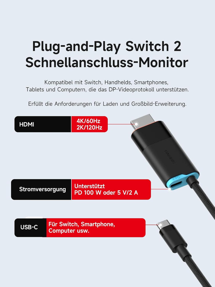 Hagibis Switch2 Dock für Nintendo Switch 1/2 & Switch OLED, USB-C-zu-HDMI-Kabeladapter mit 4K@60Hz,