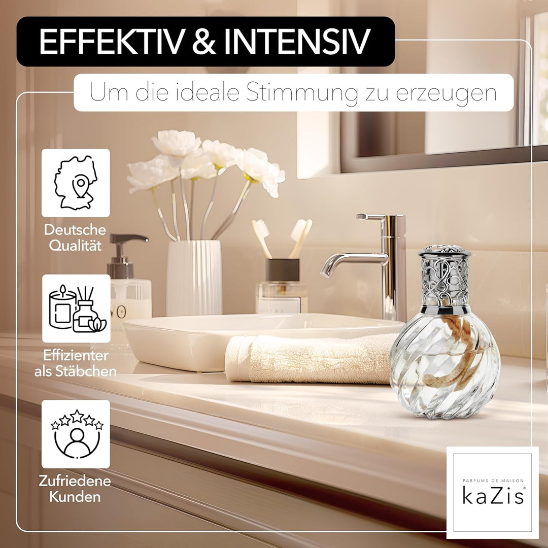 KAZIS® I Katalytische Lampe Twister I Duftlampe I Glas I XXL I 300 ml Inhalt I transparent