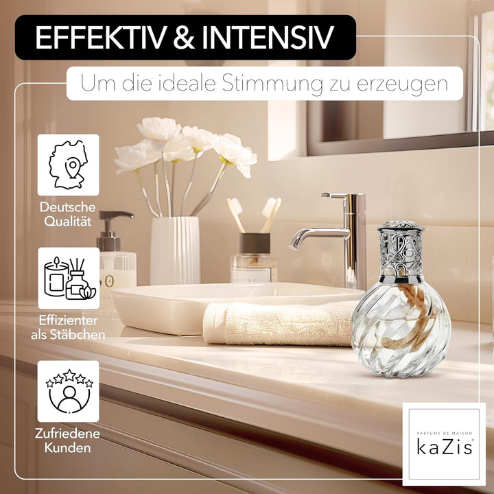 KAZIS® I Katalytische Lampe Twister I Duftlampe I Glas I XXL I 300 ml Inhalt I transparent