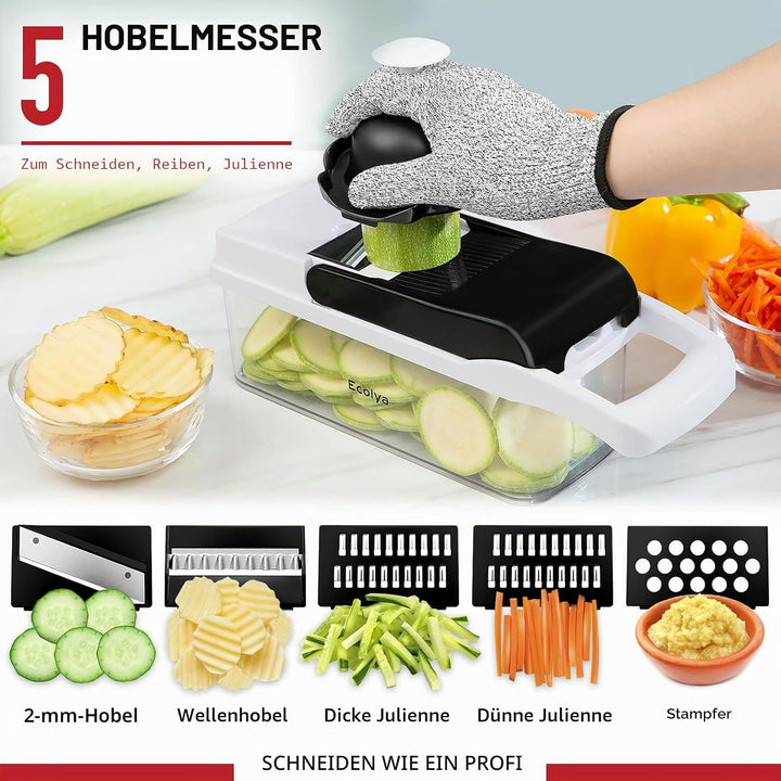 25 in 1 Multifunktionaler Zwiebelschneider Dicer, Spiralizer für Gemüse, Mandoline Hobel, Salat Food