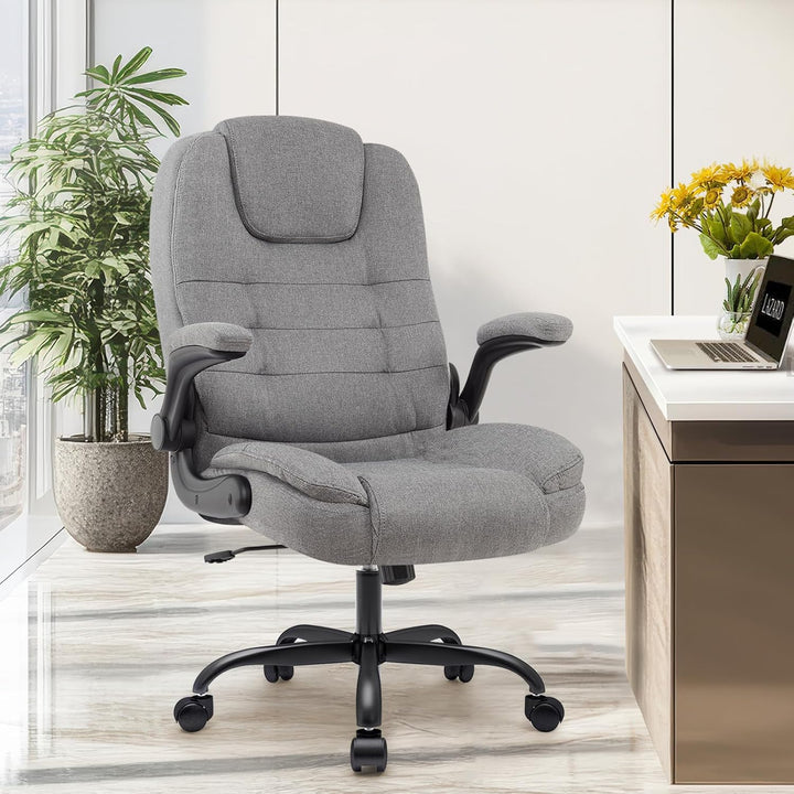 IWMH Ergonomischer Bürostuhl 180KG, Schreibtischstuhl mit Hochklappbaren Armlehnen, Chefsessel Stoff