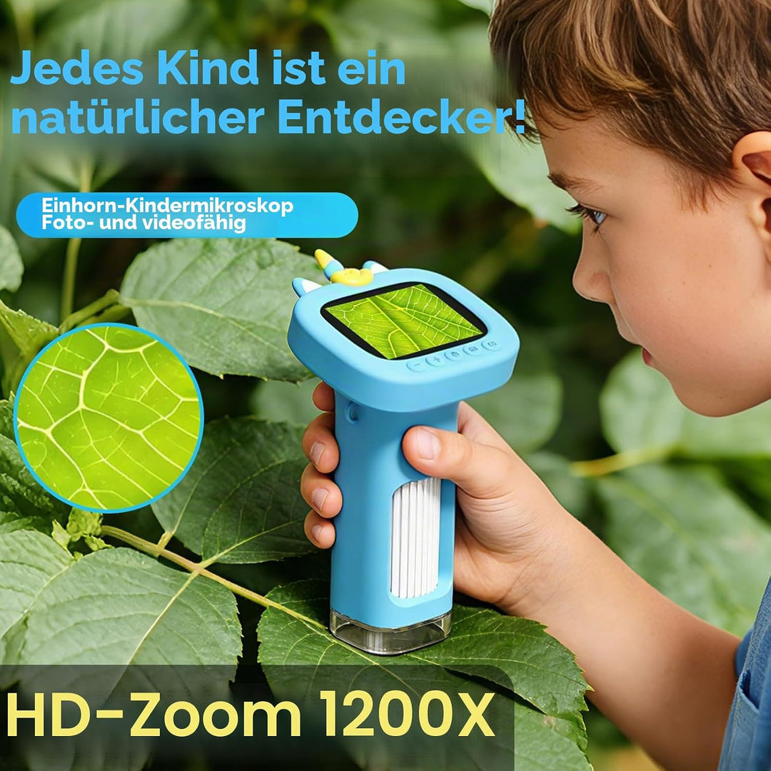1200X Mikroskop für Kinder: Kinder Mikroskop mit 2,4-Zoll-HD-IPS-Display und 9 LED-Leuchten, Geschen